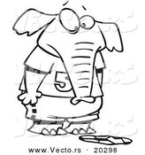 Vector of a Cartoon Elephant Staring at a Flattened Soccer Ball - Coloring Page Outline by Toonaday