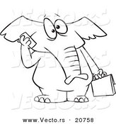 Vector of a Cartoon Elephant Talking on a Cell Phone - Coloring Page Outline by Toonaday