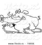 Vector of a Cartoon Elephant Turning a Hose on - Outlined Coloring Page by Toonaday