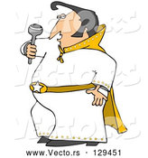 Vector of a Cartoon Elvis Impersonator in a White Costume, Dancing and Singing with a Microphone by Djart