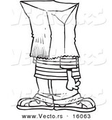 Vector of a Cartoon Embarrassed Boy with a Bag on His Head - Outlined Coloring Page Drawing by Toonaday