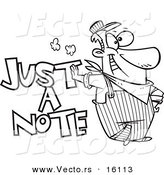 Vector of a Cartoon Engineer Leaning on Just a Note Text - Outlined Coloring Page Drawing by Toonaday