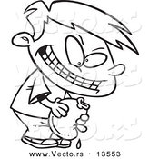Vector of a Cartoon Evil Boy Holding a Water Balloon - Coloring Page Outline by Toonaday