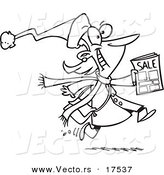 Vector of a Cartoon Excited Black Friday Shopper Running with a Sale Ad - Coloring Page Outline by Toonaday