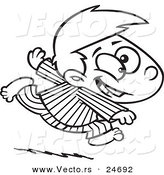 Vector of a Cartoon Excited Boy Running in His Pajamas - Outlined Coloring Page by Toonaday