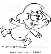Vector of a Cartoon Excited Girl Running in Her Pajamas - Outlined Coloring Page by Toonaday