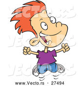 Vector of a Cartoon Excited Red Haired Boy Jumping by Toonaday