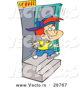Vector of a Cartoon Excited Red Haired Caucasian School Boy Running out the Door by Toonaday