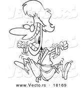 Vector of a Cartoon Excited Woman Jumping in a Robe - Outlined Coloring Page by Toonaday