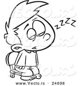 Vector of a Cartoon Exhausted Boy Trying to Stay Awake to See Santa - Outlined Coloring Page by Toonaday