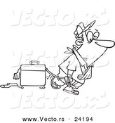 Vector of a Cartoon Exhausted Man After Vacation - Coloring Page Outline by Toonaday