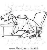 Vector of a Cartoon Exhausted Man Dozing at His Desk - Outlined Coloring Page by Toonaday