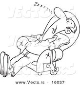 Vector of a Cartoon Exhausted Man Sleeping in an Arm Chair - Outlined Coloring Page Drawing by Toonaday