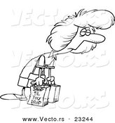 Vector of a Cartoon Exhausted Shopaholic - Coloring Page Outline by Toonaday