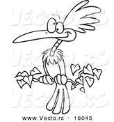 Vector of a Cartoon Exotic Bird Perched on a Branch - Outlined Coloring Page Drawing by Toonaday