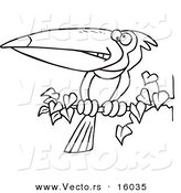 Vector of a Cartoon Exotic Toucan Perched on a Branch - Outlined Coloring Page Drawing by Toonaday