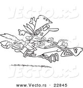 Vector of a Cartoon Express Mail Cowboy on a Horse - Coloring Page Outline by Toonaday