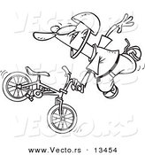 Vector of a Cartoon Extreme Bmx Biker Doing a Trick - Coloring Page Outline by Toonaday