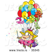 Vector of a Cartoon Fairy Floating up with Lots of Balloons by Toonaday