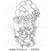 Vector of a Cartoon Fairy Floating with Balloons - Outlined Coloring Page by Toonaday