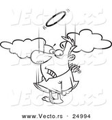 Vector of a Cartoon Falling Male Angel Trying to Flap His Tiny Wings to Gain Altitude - Outlined Coloring Page by Toonaday