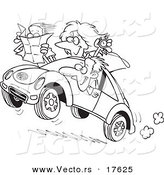 Vector of a Cartoon Family Driving a Rally - Coloring Page Outline by Toonaday