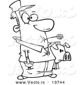 Vector of a Cartoon Farmer Holding His Pig - Outlined Coloring Page by Toonaday