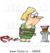 Vector of a Cartoon Fat Blond White Woman Tied up Next to Cake by Toonaday
