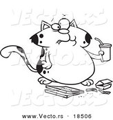 Vector of a Cartoon Fat Cat Sipping Soda and Eating Fast Food - Outlined Coloring Page by Toonaday