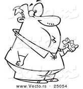 Vector of a Cartoon Fat Man Eating a Chocolate Candy Bar - Outlined Coloring Page by Toonaday