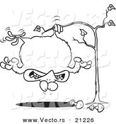 Vector of a Cartoon Fat Partridge Hanging Upside down in a Pear Tree - Coloring Page Outline by Toonaday