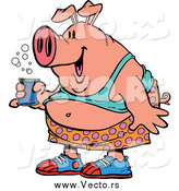 Vector of a Cartoon Fat Party Pig Holding Beer by Toonaday