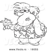 Vector of a Cartoon Fat Woman Eating a Head of Lettuce - Outlined Coloring Page by Toonaday