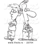 Vector of a Cartoon Father and Son Having a Stand off - Coloring Page Outline by Toonaday
