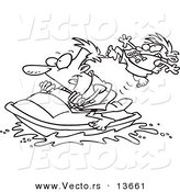 Vector of a Cartoon Father and Son Riding a Jet Ski - Coloring Page Outline by Toonaday