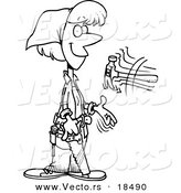Vector of a Cartoon Female Carpenter Holding a Saw and Tossing a Hammer - Outlined Coloring Page by Toonaday