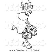 Vector of a Cartoon Female Cow Carrying a Purse - Coloring Page Outline by Toonaday