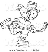 Vector of a Cartoon Female Hockey Player - Outlined Coloring Page by Toonaday