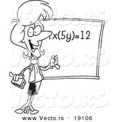 Vector of a Cartoon Female Math Teacher During Class - Outlined Coloring Page by Toonaday