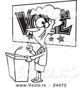 Vector of a Cartoon Female Politician Giving a Speech Before an Election - Outlined Coloring Page by Toonaday