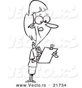 Vector of a Cartoon Female Supervisor Using a Clip Board - Outlined Coloring Page by Toonaday