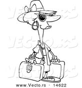 Vector of a Cartoon Female Tourist Carrying Luggage - Coloring Page Outline by Toonaday