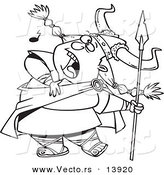 Vector of a Cartoon Female Viking Singing a Song and Holding a Spear - Coloring Page Outline by Toonaday