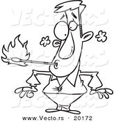 Vector of a Cartoon Fire Eater Holding a Match in His Mouth - Outlined Coloring Page by Toonaday