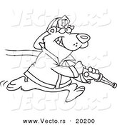 Vector of a Cartoon Fire Fighter Bear Carrying a Hose - Outlined Coloring Page by Toonaday