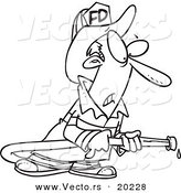 Vector of a Cartoon Fire Fighter Carrying a Hose - Outlined Coloring Page by Toonaday