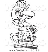 Vector of a Cartoon Fire Fighter Carrying an Axe and Hose - Outlined Coloring Page by Toonaday