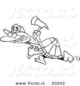 Vector of a Cartoon Fire Fighter Tortoise Carrying an Axe - Outlined Coloring Page by Toonaday