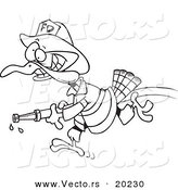 Vector of a Cartoon Fire Fighter Turkey Carrying a Hose - Outlined Coloring Page by Toonaday