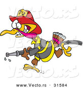 Vector of a Cartoon Fire Fighter Turkey Running with Water Hose by Toonaday